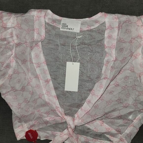 USA Lisa Marie Fernandez Women's White & Pink Wilfred Tie Front Crop Top… - Picture 13 of 16